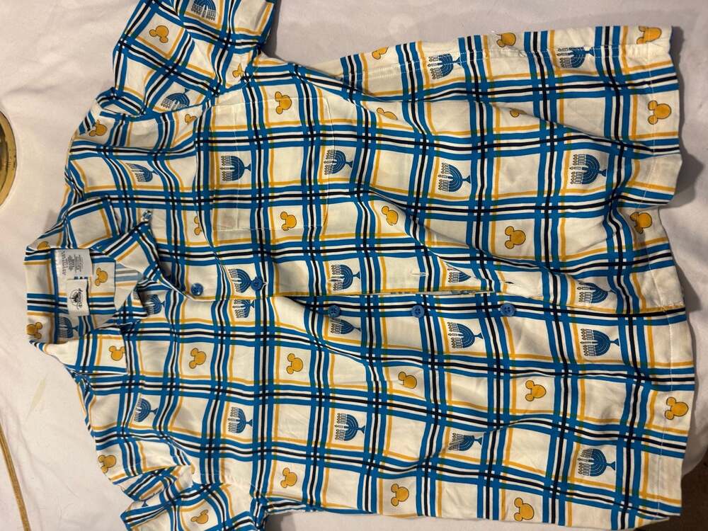 Disney Parks Hanukkah Mickey Mouse Icon and Menorah Print Camp Shirt - Picture 7 of 7